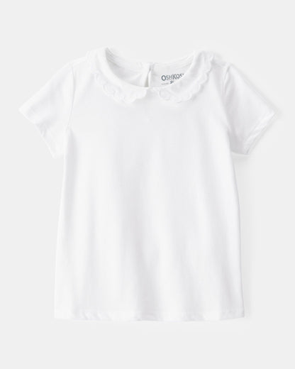 Toddler Scalloped Collar Short-Sleeve Top - White