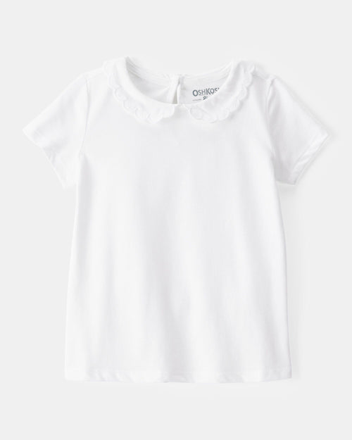 Toddler Scalloped Collar Short-Sleeve Top - White