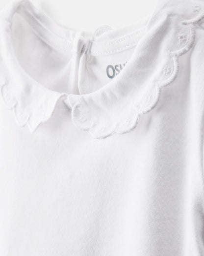 Toddler Scalloped Collar Short-Sleeve Top - White