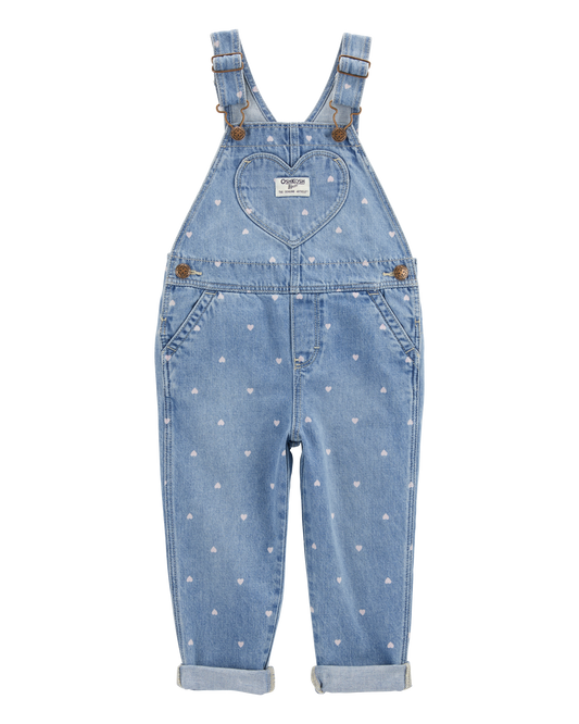Toddler Heart-Print Knit Denim Overalls - Blue