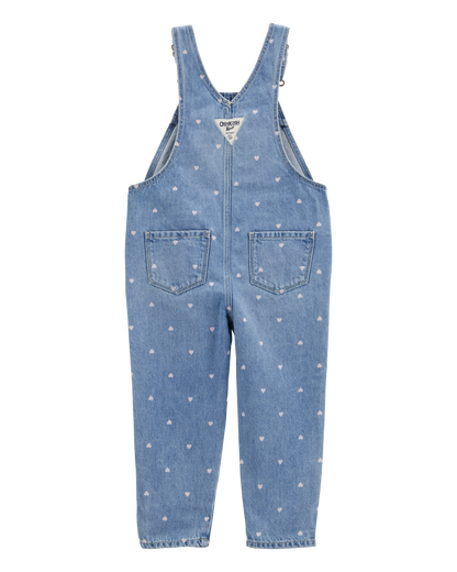 Toddler Heart-Print Knit Denim Overalls - Blue