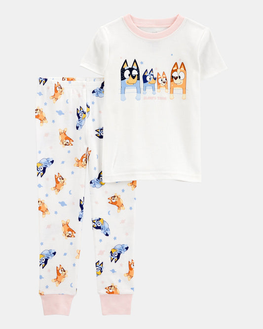 Toddler Girl Bluey Snug Fit Cotton 2-Piece Pajamas - White