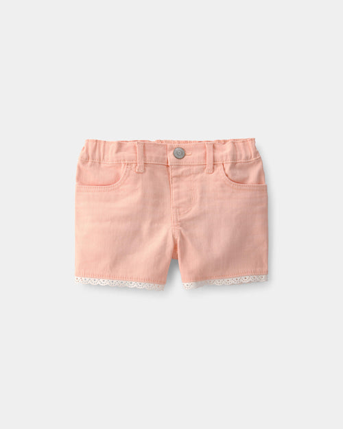 Toddler Girl Eyelet Trim Twill Shorts - Peach