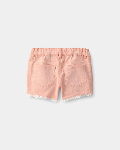 Toddler Girl Eyelet Trim Twill Shorts - Peach