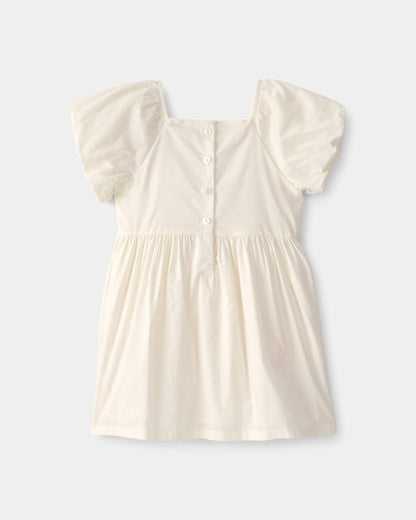 Toddler Girl Floral Puff Sleeve Dress - Ivory