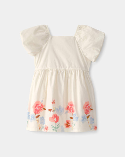 Toddler Girl Floral Puff Sleeve Dress - Ivory