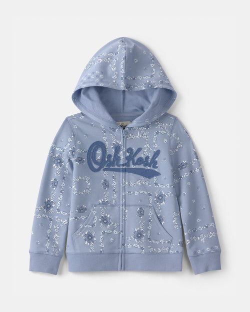 Toddler Girl Floral OshKosh Logo Zip-Up Hoodie - Blue