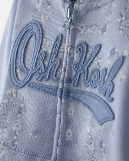 Toddler Girl Floral OshKosh Logo Zip-Up Hoodie - Blue