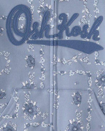 Toddler Girl Floral OshKosh Logo Zip-Up Hoodie - Blue