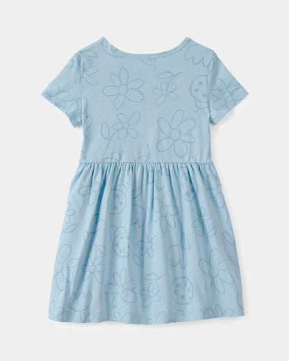 Toddler Girl Floral Ladybug Short-Sleeve Dress - Blue