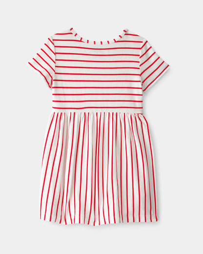 Toddler Girl Striped Short-Sleeve Dress - Red/Ivory