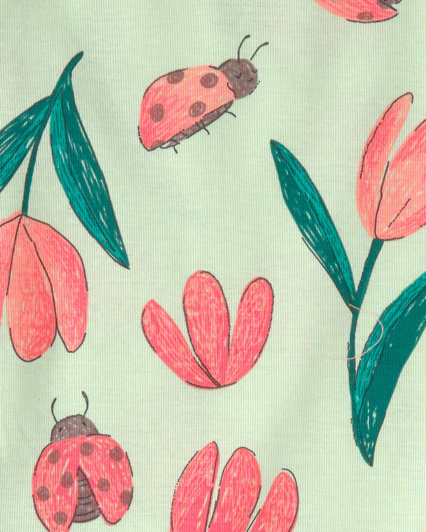Toddler Girl Ladybug Floral 100% Cotton Snug Fit 4-Piece Pajama Set - Pink/Green