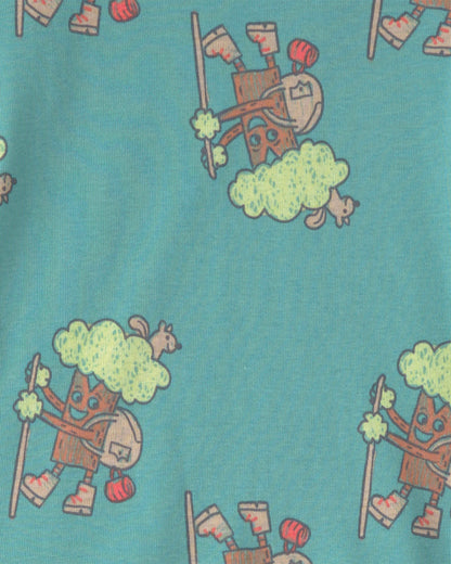 Toddler Boy Tree 100% Cotton Snug Fit 4-Piece Pajama Set - Green/Cream