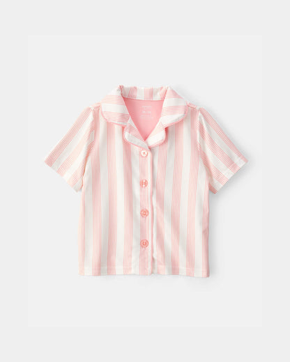Toddler Girl Striped Loose Fit 2-Piece Pajama Set - Pink/Ivory