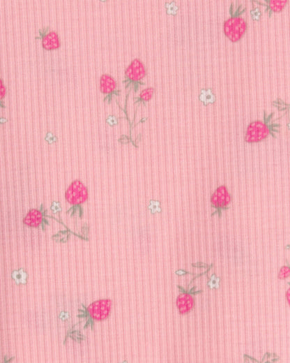 Toddler Girl Strawberry Rib Loose Fit 2-Piece Pajama Set - Pink