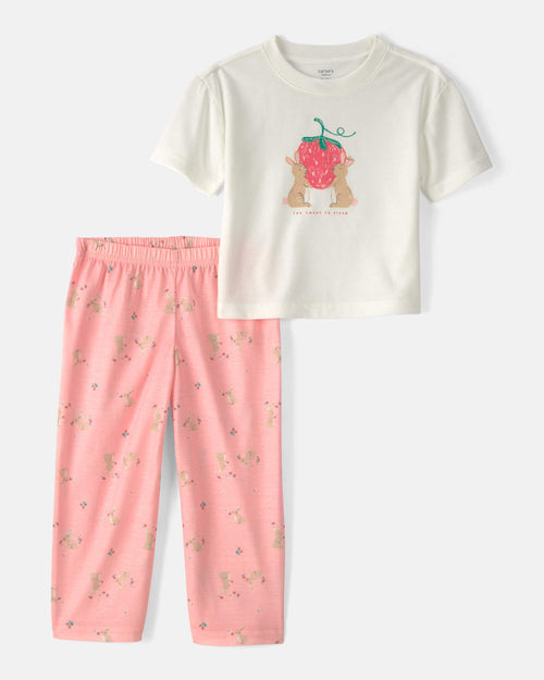 Toddler Girl Easter Bunny Loose Fit 2-Piece Pajama Set - Pink/Ivory