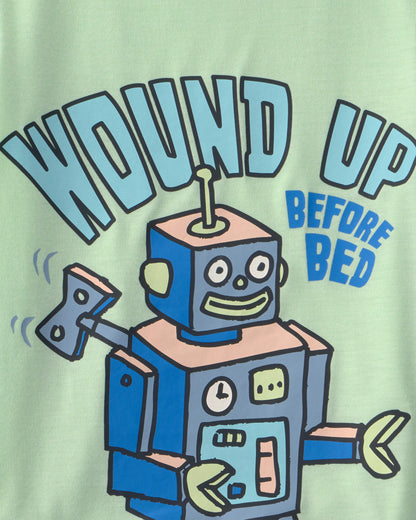 Toddler Boy Robot Short-Sleeve Loose Fit 2-Piece Pajama Set - Green/Blue