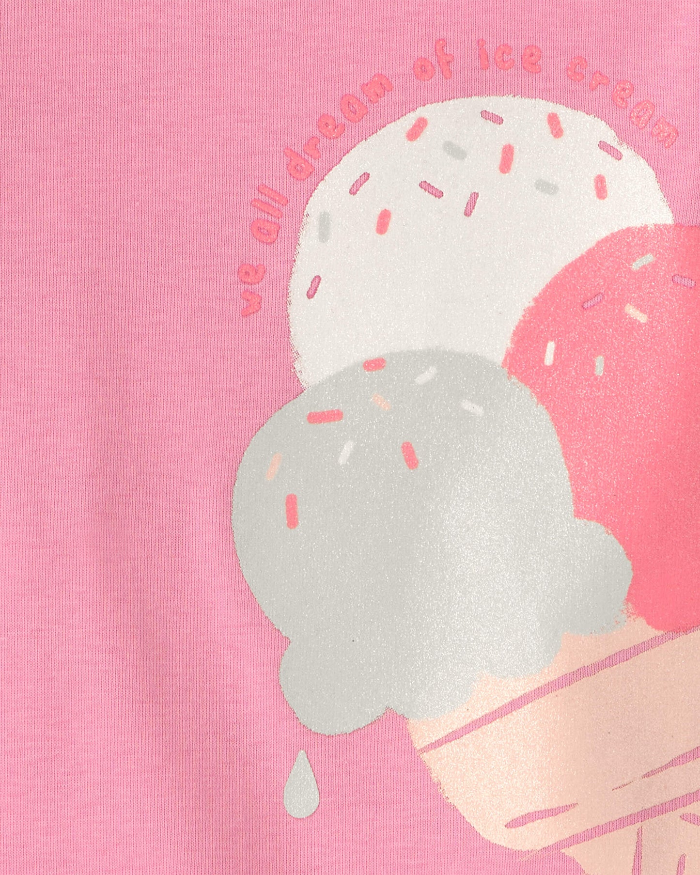 Toddler Girl Ice Cream 100% Cotton Short-Sleeve Snug Fit 4-Piece Pajama Set - Pink/Ivory