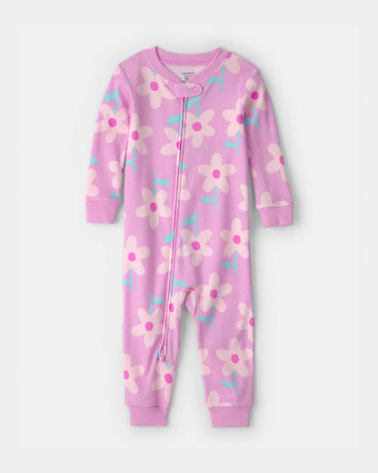 Toddler Girl Floral 100% Cotton Snug Fit 1-Piece Pajama - Pink