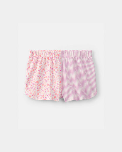 Toddler Girl Floral Striped Short-Sleeve Loose Fit 2-Piece Pajama Set - Pink