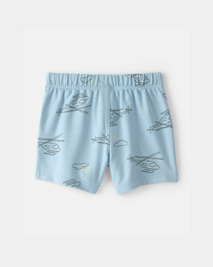 Toddler Boy Helicopter French Terry Shorts - Blue