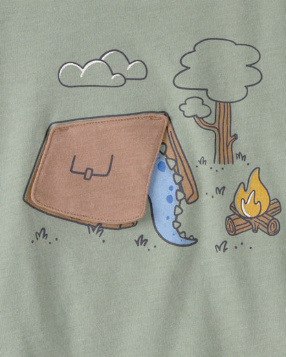 Toddler Boy Camping Dinosaur Graphic Tee - Green