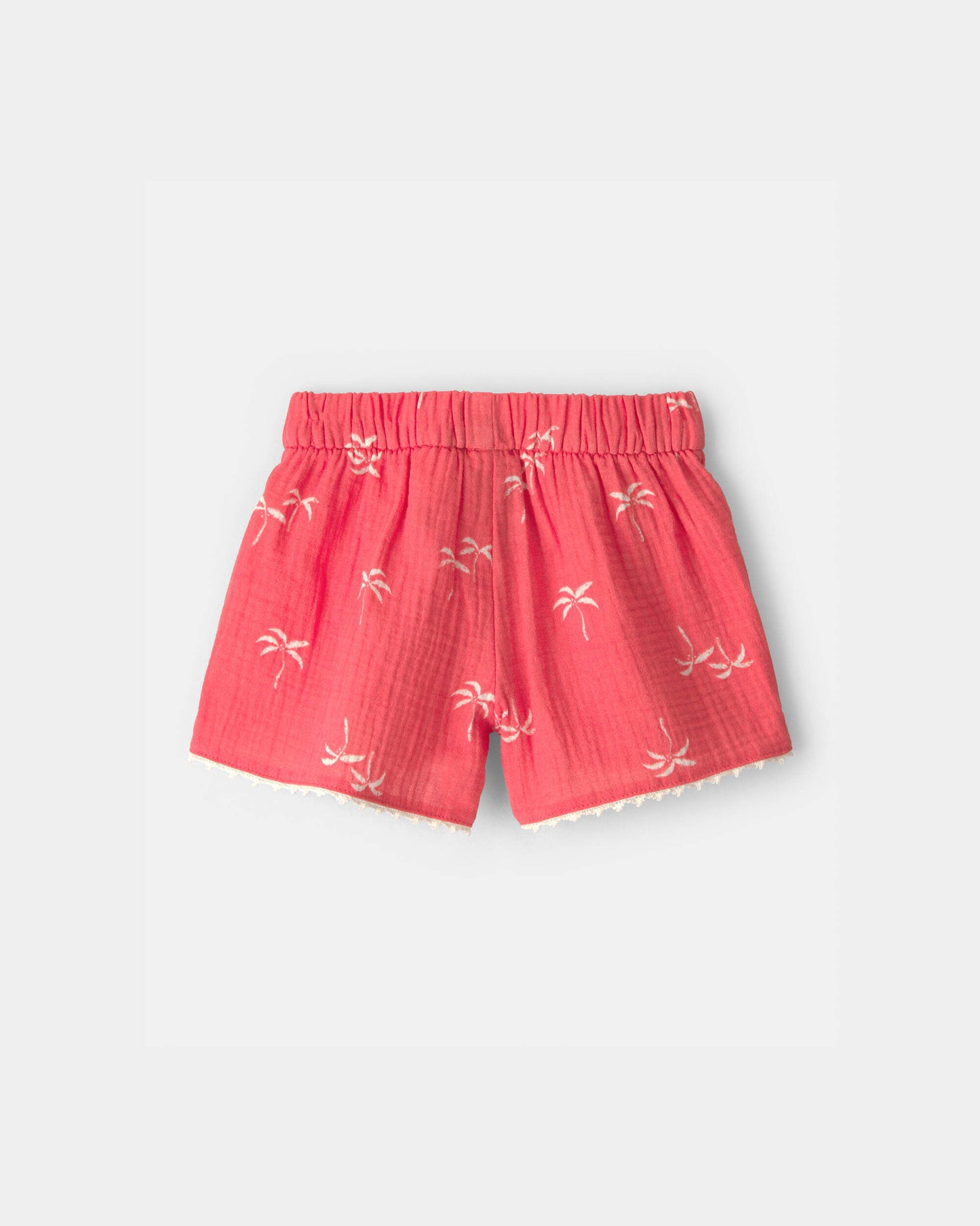 Toddler Girl Palm Tree Tropical Gauze Fashion Shorts - Coral