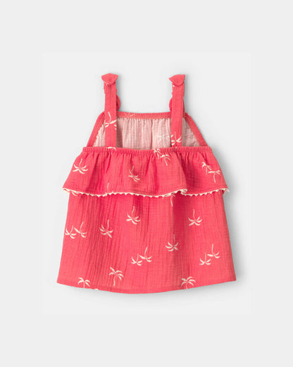 Toddler Girl Palm Tree Gauze Tank Top - Coral