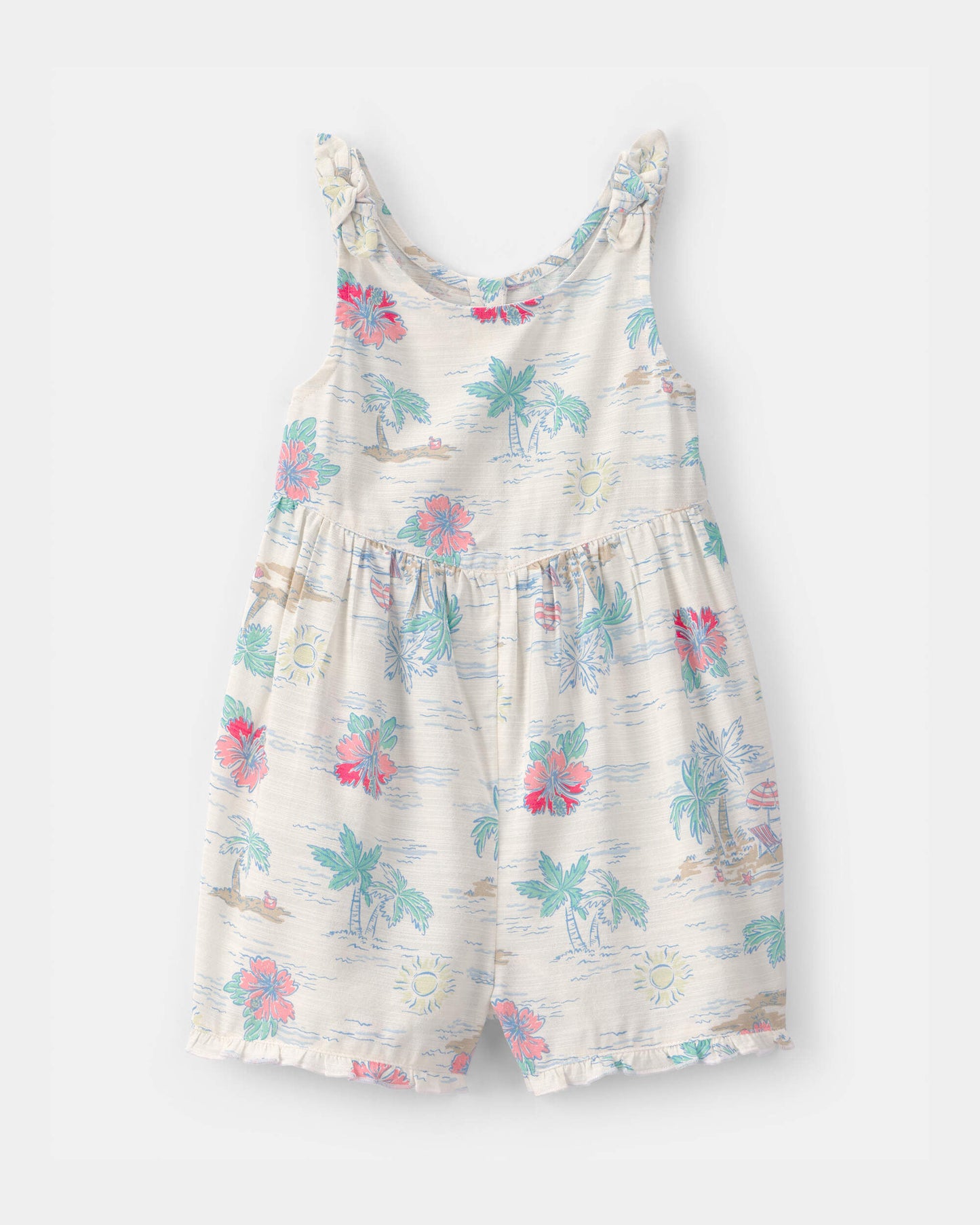 Toddler Girl Tropical Beach Sleeveless Romper - Ivory