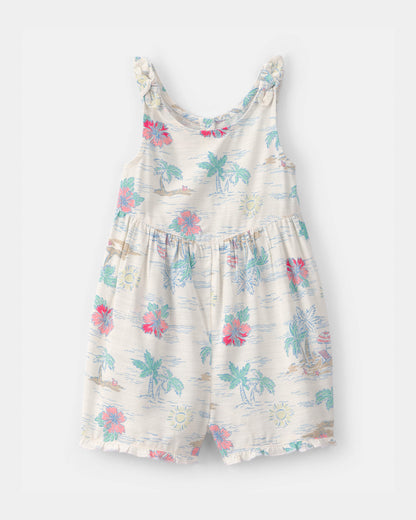 Toddler Girl Tropical Beach Sleeveless Romper - Ivory