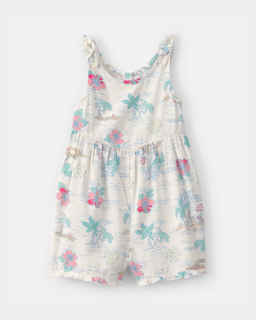 Toddler Girl Tropical Beach Sleeveless Romper - Ivory