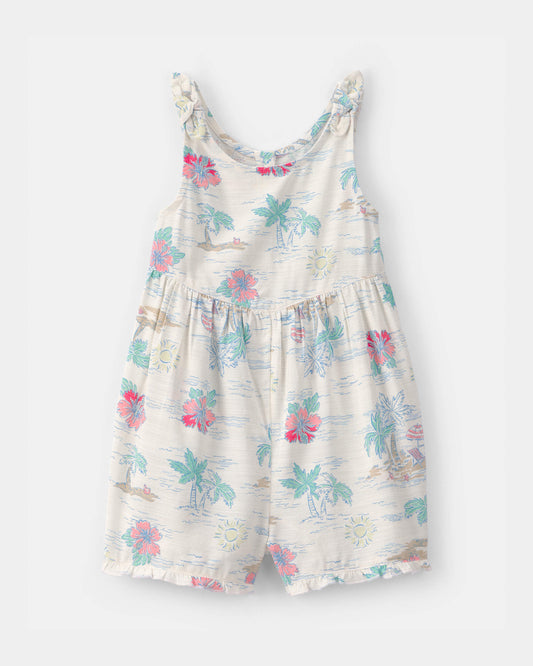 Toddler Girl Tropical Beach Sleeveless Romper - Ivory