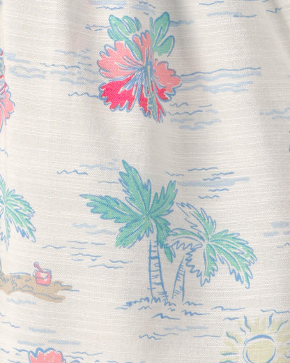 Toddler Girl Tropical Beach Sleeveless Romper - Ivory