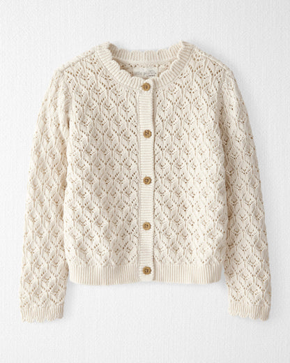 Toddler Girl Organic Cotton Pointelle Sweater Knit Cardigan