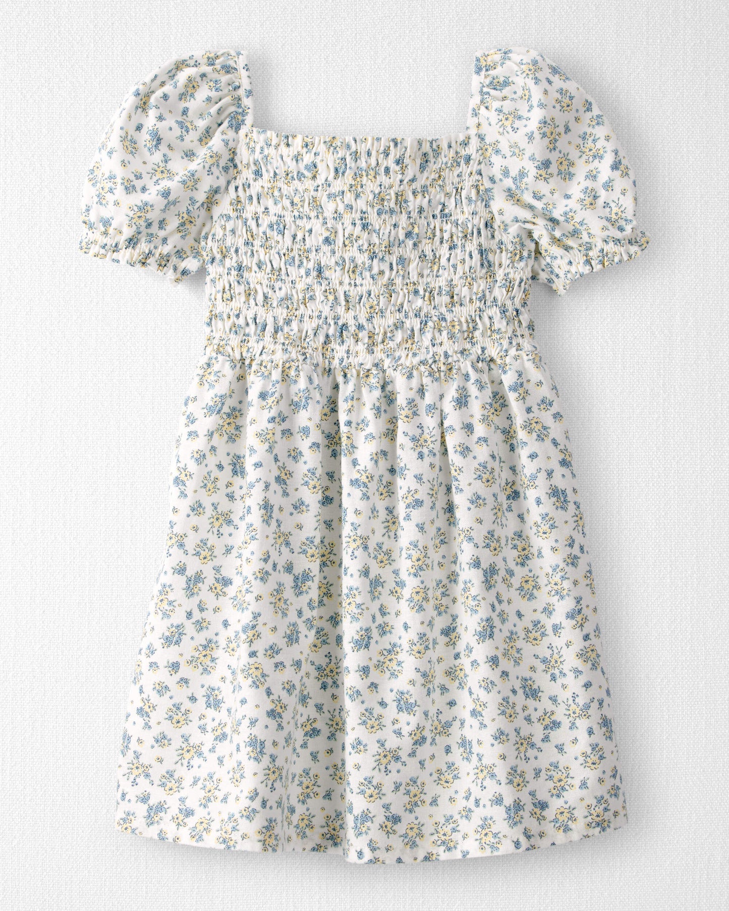 Toddler Girl Smocked Dress Made with Organic Cotton in Spring Bloom Print