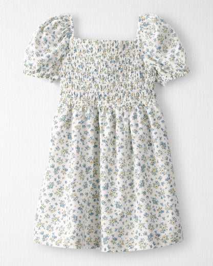 Toddler Girl Smocked Dress Made with Organic Cotton in Spring Bloom Print