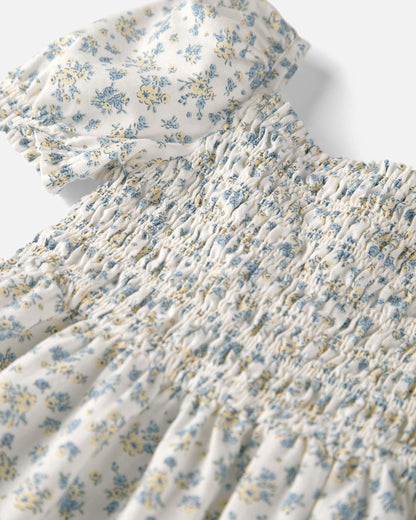 Toddler Girl Smocked Dress Made with Organic Cotton in Spring Bloom Print