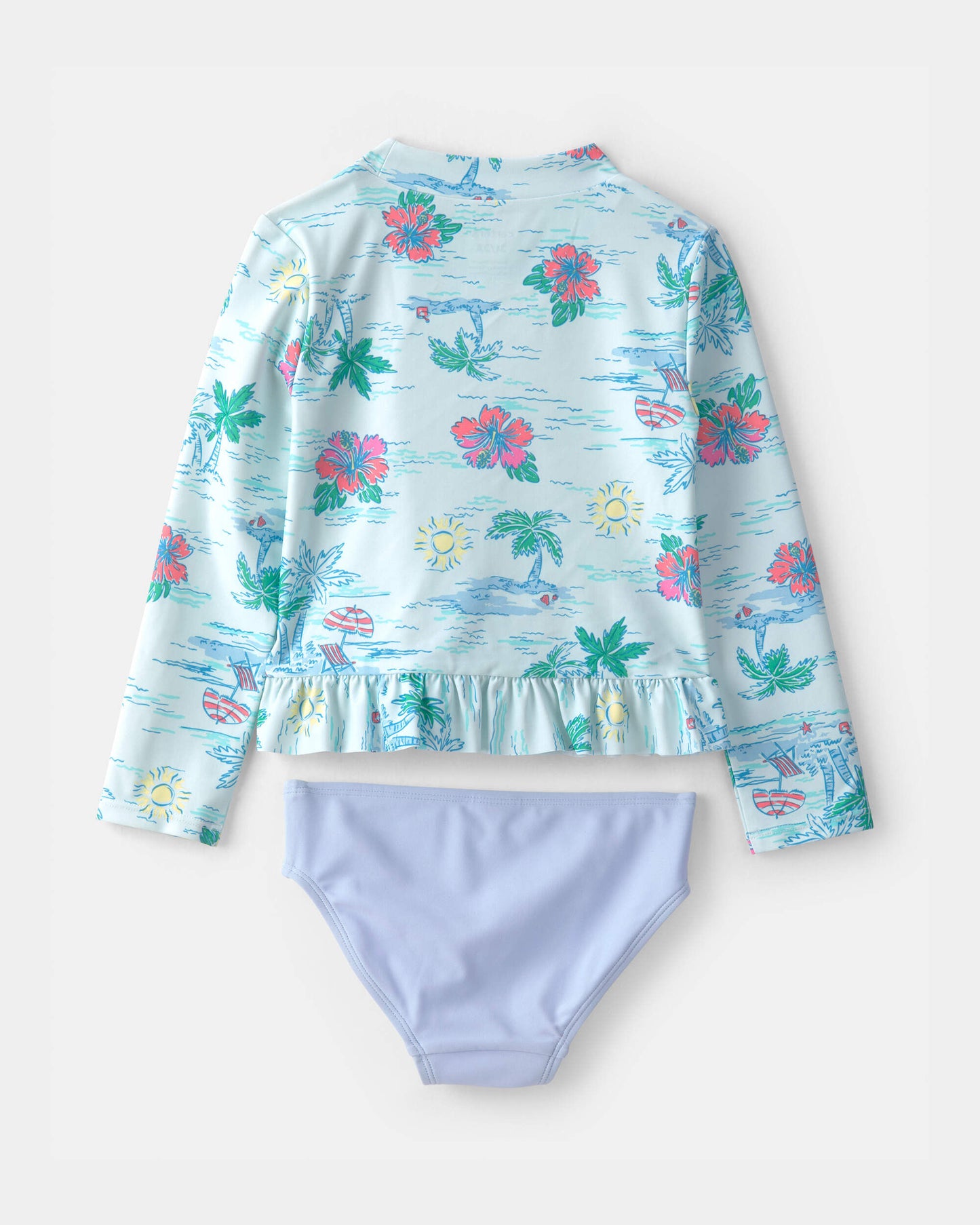 Toddler Girl 2-Piece Tropical Beach Rashguard Swimsuit Set - Blue/Purple
