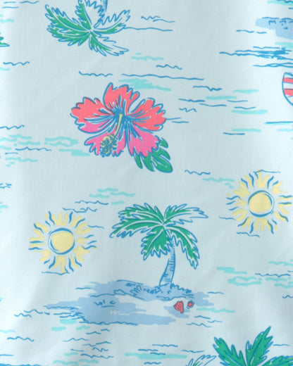 Toddler Girl 2-Piece Tropical Beach Rashguard Swimsuit Set - Blue/Purple