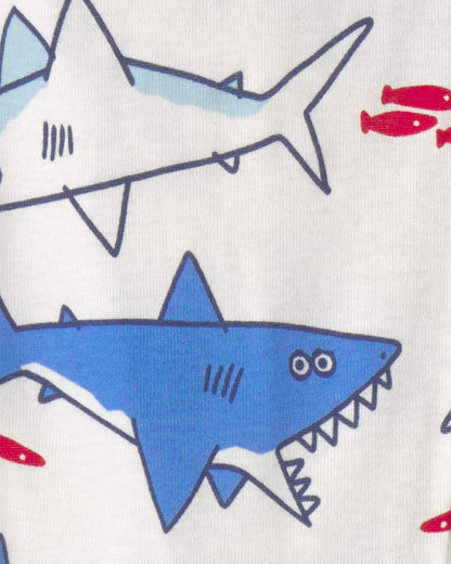 Toddler Boy Shark 100% Cotton Snug Fit 1-Piece Pajama - Ivory