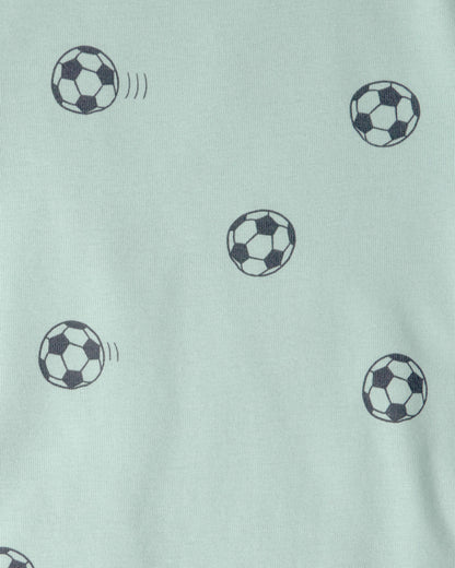 Toddler Boy Soccer Dino 100% Cotton Short-Sleeve Snug Fit 4-Piece Pajama Set - Green