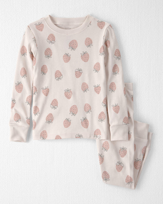 Toddler Girl 2-Piece Organic Cotton Ribbed Pajama Set in Strawberry Print