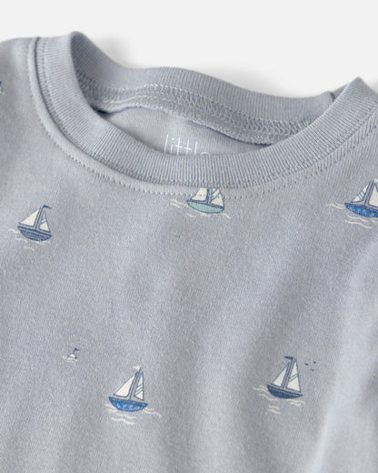 Toddler 2-Piece Organic Cotton Ribbed Pajama Set in Sail Away Print