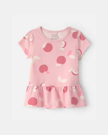 Toddler Girl Apple Relaxed Peplum Top - Pink