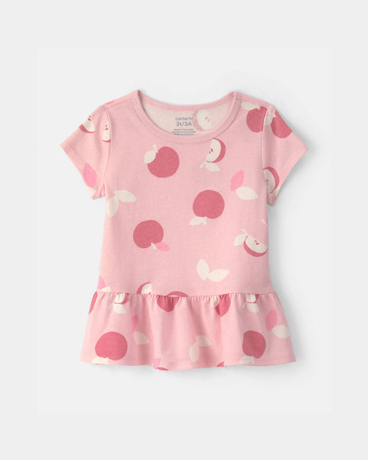 Toddler Girl Apple Relaxed Peplum Top - Pink