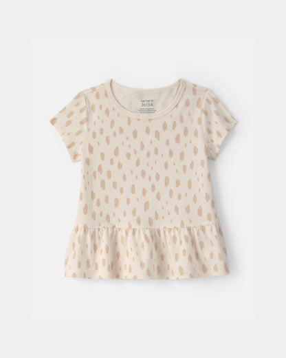 Toddler Girl Dot Relaxed Peplum Top - Cream