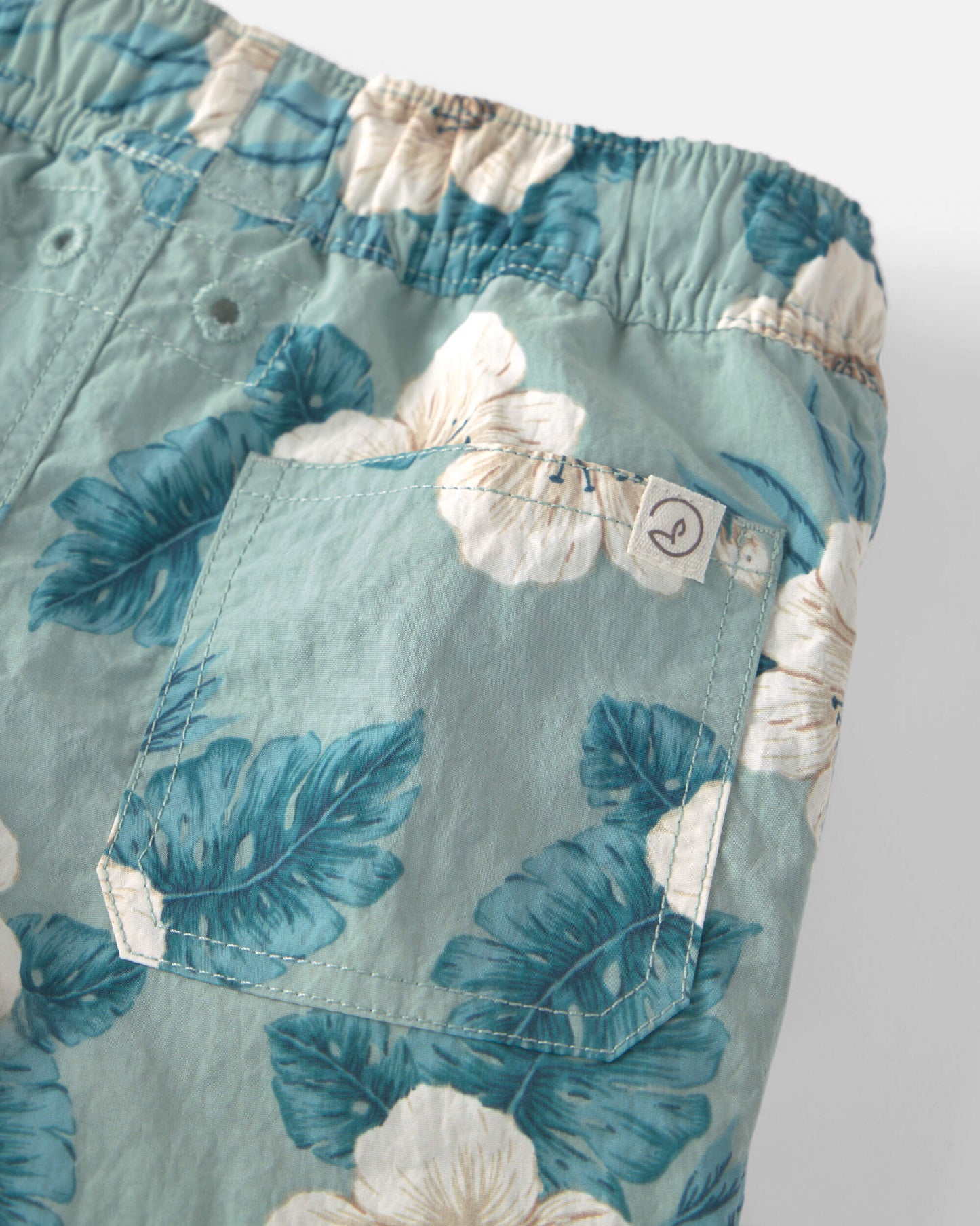 Toddler Boy Recycled Swim Trunks in in Blue Hibiscus