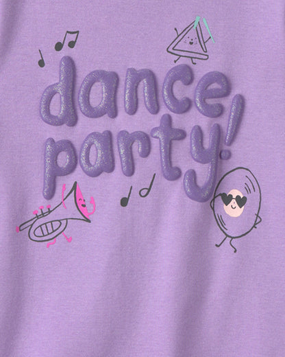 Toddler Girl Dance Party 100% Cotton 4-Piece Pajama Set - Purple/Ivory