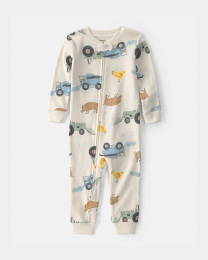 Toddler Boy Farm 100% Cotton 1-Piece Pajama - Cream