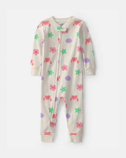 Toddler Girl Beach 100% Cotton 1-Piece Pajama - Cream